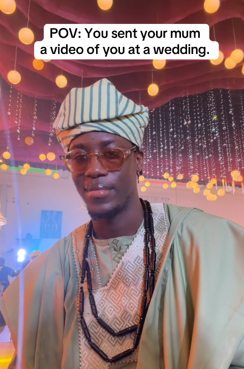 Man shares his mum’s response after sending a video of himself at a wedding (Watch)