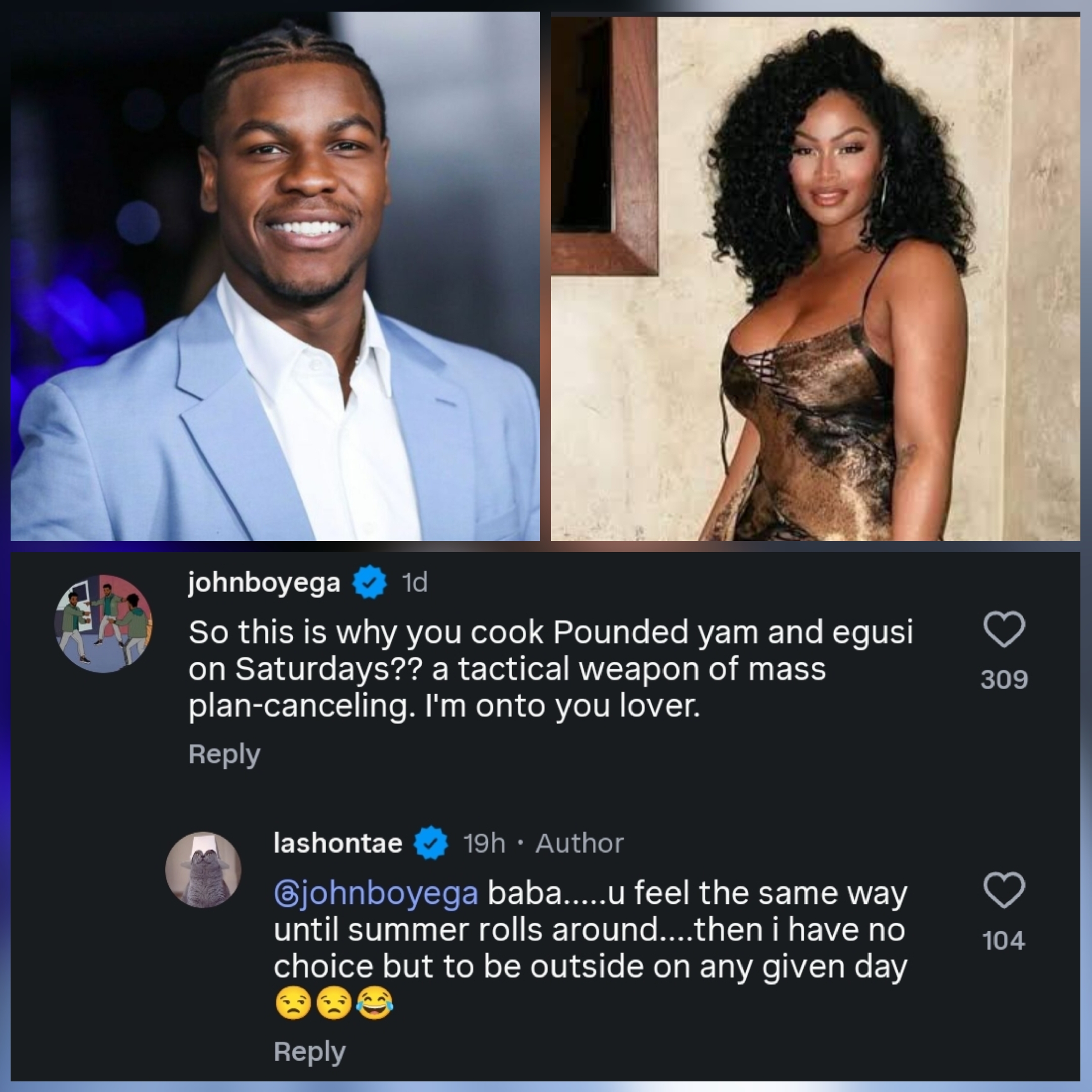 Actor John Boyega, 34, and actress Lashontae Heckard, 47, spark marriage rumours after flirty interaction