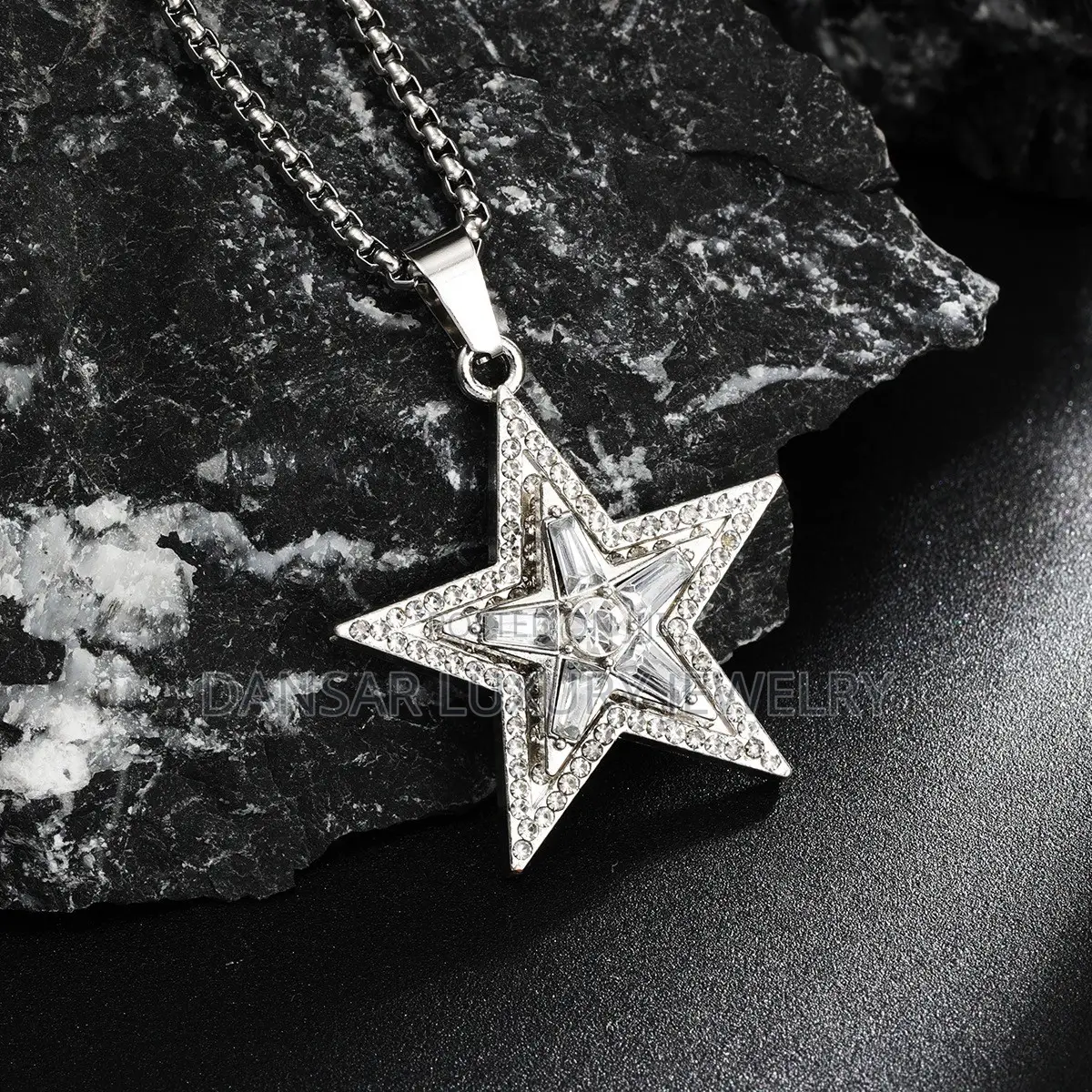 Rotating Star Diamond Pendant and Chain Necklace
