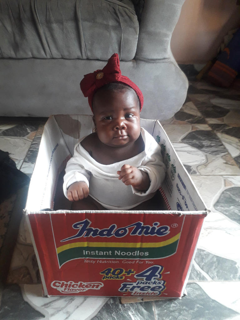 My Baby And The Carton: See How We're Teaching Her To Sit (Photos)