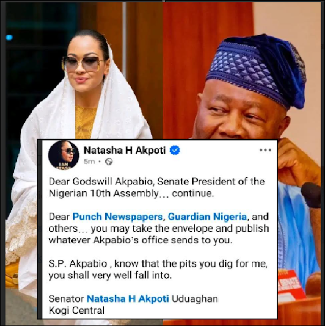 Senator Natasha Warns Senate President Akpabio That He Will Fall Into The Pit He Dug For Her