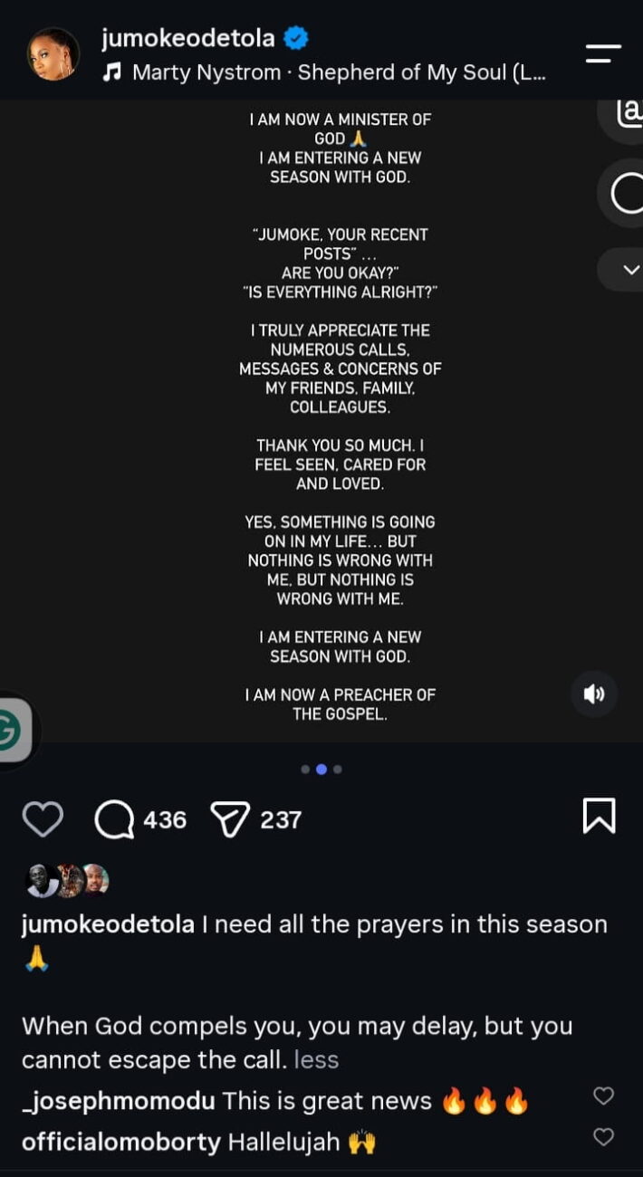 “I am now a minister of God” – Actress Jumoke Odetola announces as she responds to concerns about her recent posts