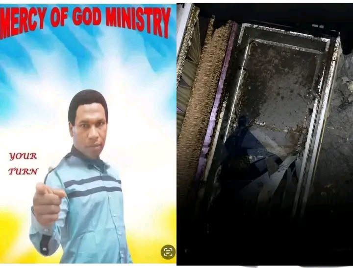 Badly mummified body allegedly found in coffin inside Nigerian 'prophet' Kedi Samuel’s church in Cameroon (Photo)