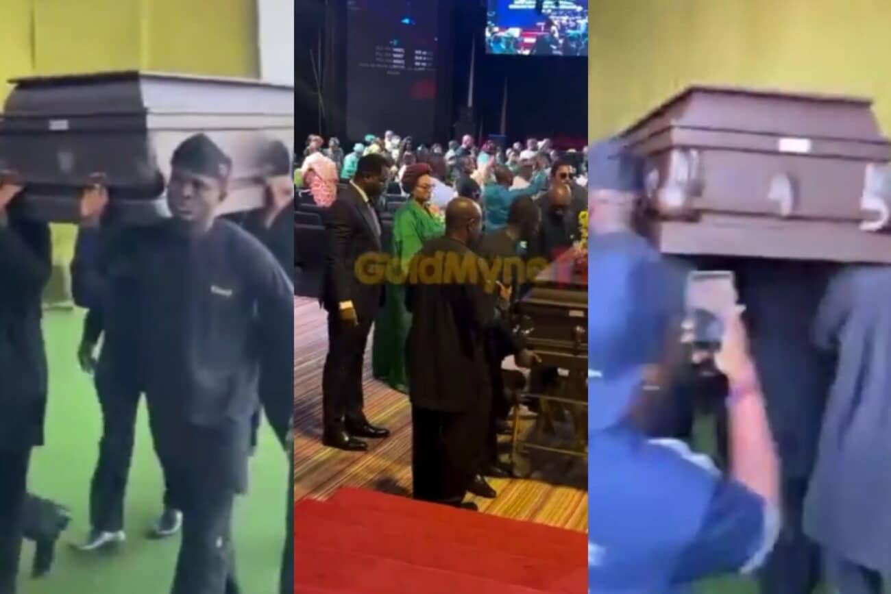 First lady of Lagos State, Nollywood stars, and others pay last respects to veteran Olu Jacobs at his funeral service (Video)