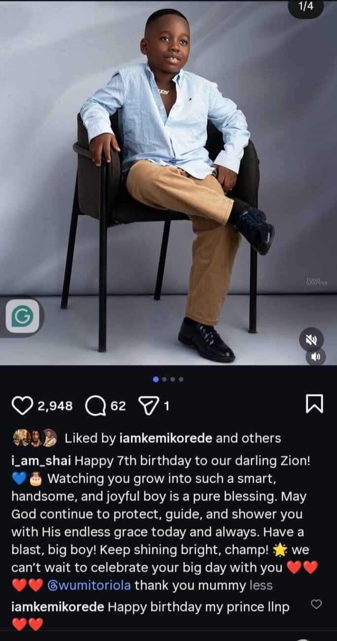 “Watching you grow is a blessing” – Seyi Edun celebrates Wumi Toriola’s son on his 7th birthday