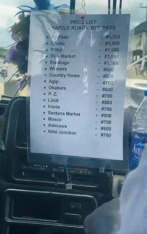 “I see new things today” – Man shares surprise after discovering laminated transport fare list in public vehicle (Watch)