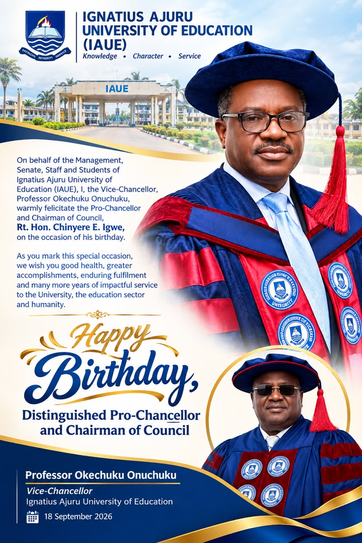BIRTHDAY FELICITATION FROM THE V-C OF IAEU TO THE PRO-CHANCELLOR