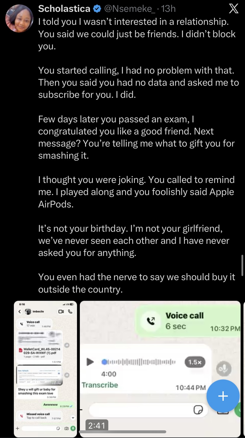 “We’ve never even met” – Lady cries out after man she rejected asks her for gift